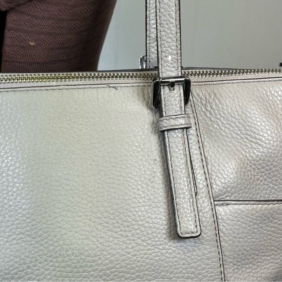 Michael Kors Pearl Grey Large Pebbled Leather Jet Set Tote Bag Purse Handbag - Picture 12 of 15